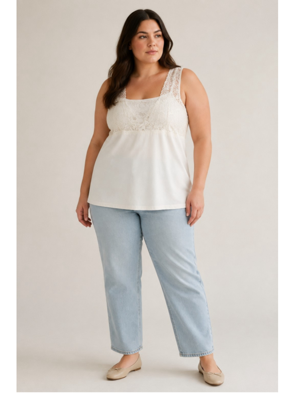 Cinema Etoile XL Ivory Lace Longline Cami Slip Top Coquette NWT